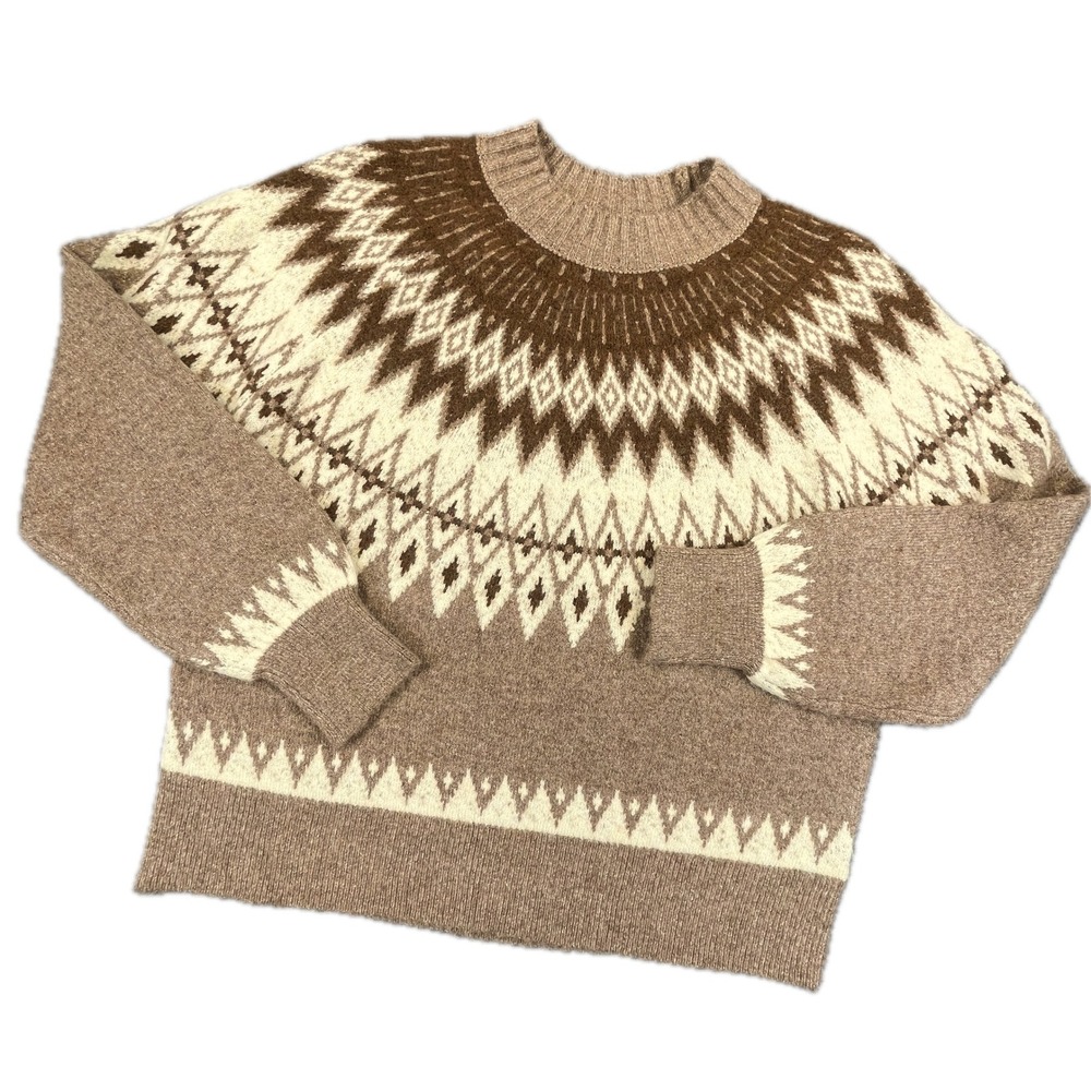 Haute Hippie Fair Isle Yoke Sweater XS Brown Tan Cabin Chalet Earthy Ski Boho
